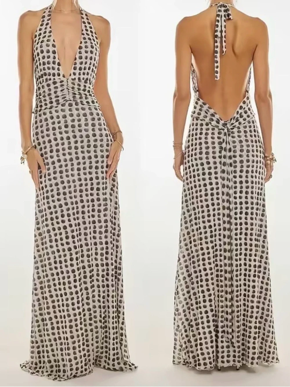 Viral TikTok Polka Dot Halter Maxi Dress M - Picture 2 of 10